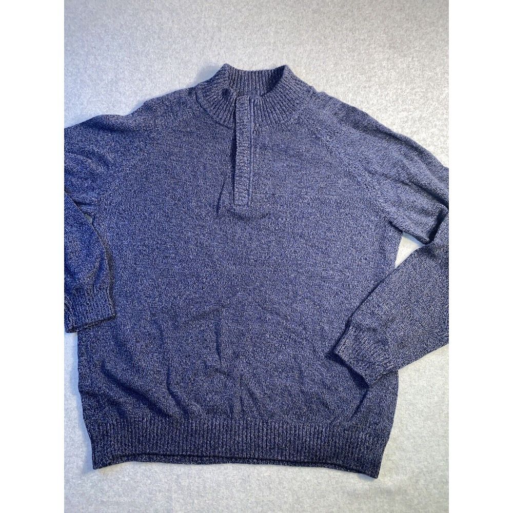 Weatherproof Vintage Mens Large Navy Blue 1/4 Zip Soft Touch Mock‎ Neck Sweater